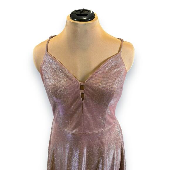 Speechless Pink Glitter V Neck Fit & Flare Formal Dress Size 15 Homecoming Dance - Picture 2 of 9